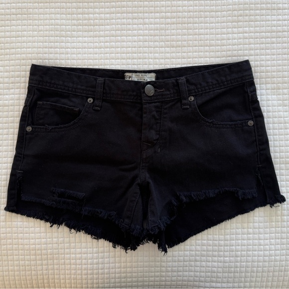 Free People Pants - Free People Black Shark Bite Denim Cutoff Shorts Size 24